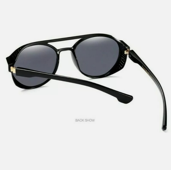 New Men Steampunk Black & side coverage sunglasses - Picture 2 of 5